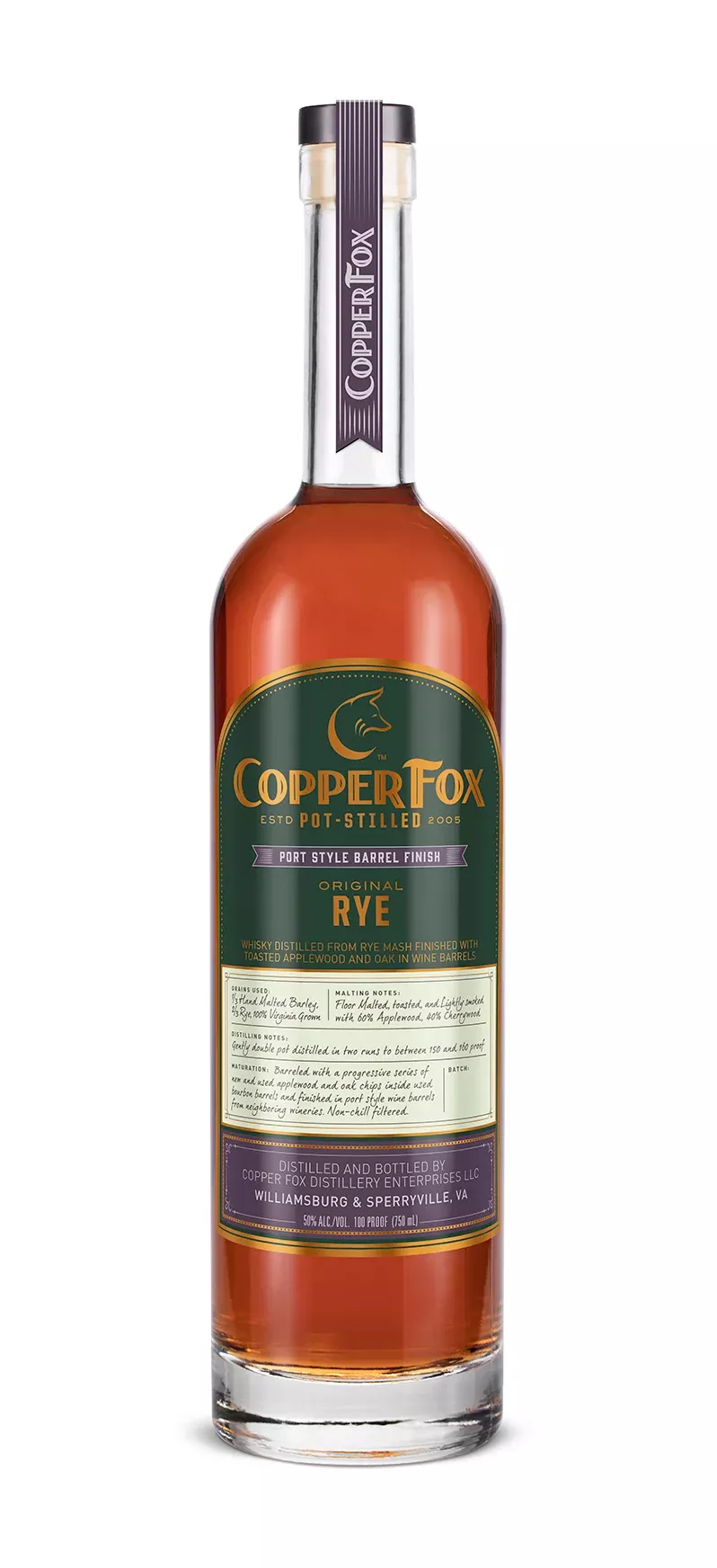 Copper Fox Port Style Barrel Finish Rye Whisky 750ml