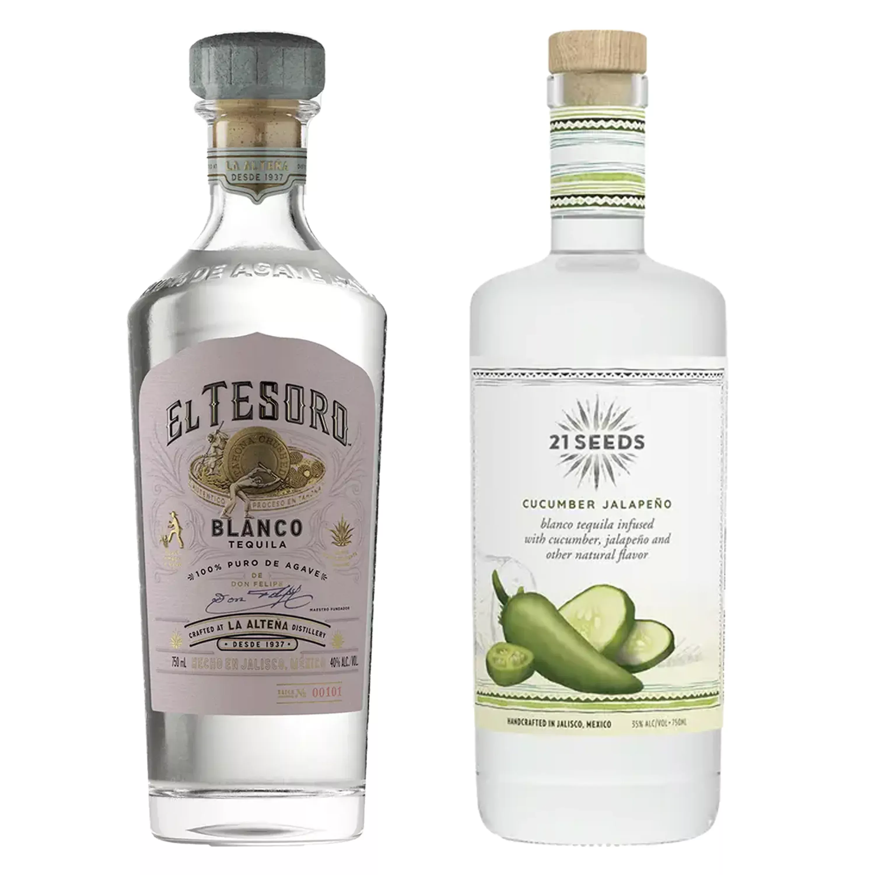 el-tesoro-tequila-blanco-21-seeds-cucumber-jalapeno-infused-blanco-tequila-flavo El Tesoro Tequila Blanco & 21 Seeds Cucumber Jalapeno Infused Blanco Tequila Flavored Tequila Bundle