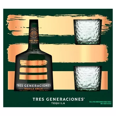 tres-generaciones-tequila-anejo-80-w-2-rocks-glasses-750ml Tres Generaciones Tequila Anejo 80 W/ 2 Rocks Glasses 750ML