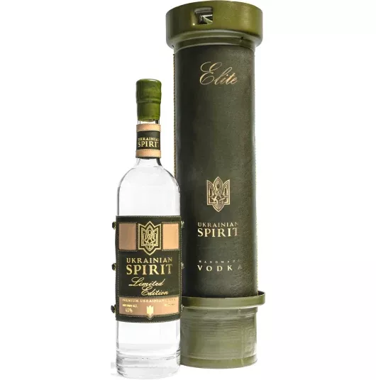 ukrainian-spirit-vodka-green-leather-label-with-howitzer-case Ukrainian Spirit Vodka Green Leather Label with Howitzer Case